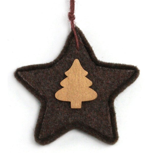Χριστουγεννιάτικo Κρεμαστό Αστέρι, με Ξύλινο Δεντράκι (10cm)